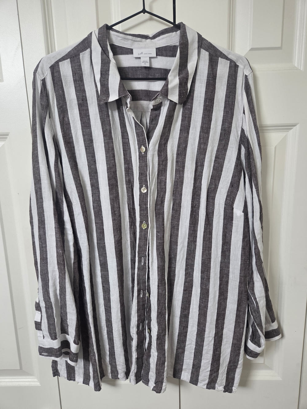 J. Jill Vertical Stripe Button-Down Shirt - Gray & White